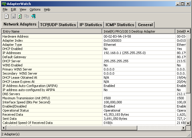 displays useful information about your network adapters.