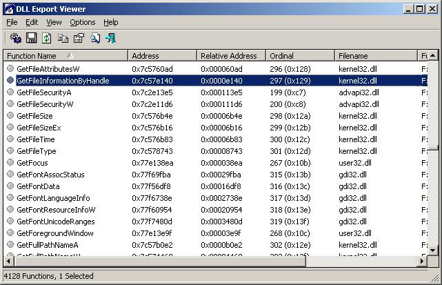 Lists DLL exported functions and their memory addresses - for debugging.