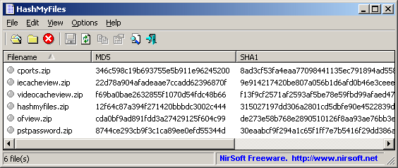 Calculate the MD5/SHA1 hashes of your files