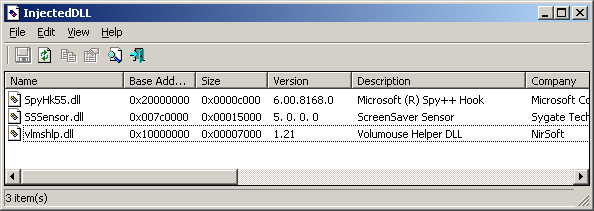 Display the list of injected DLLs.