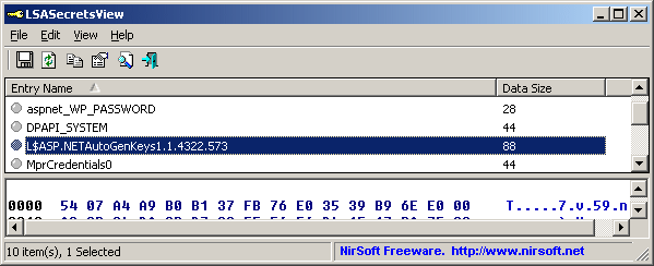  displays the list of all LSA secrets stored in the Registry on your computer. 