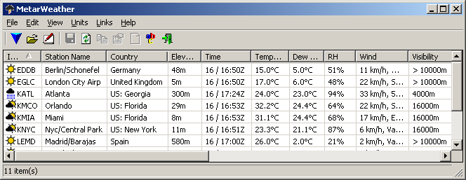 Decode METAR weather reports, and display them in a simple weather report table.