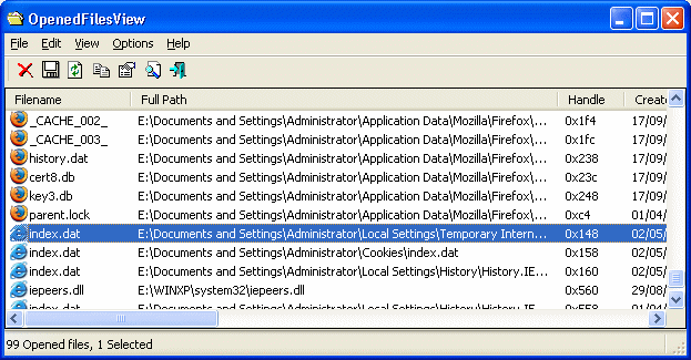 OpenedFilesView 1.86 screenshot