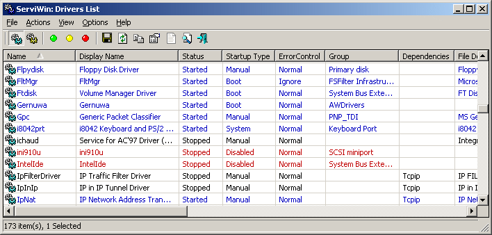 ServiWin 1.71 screenshot