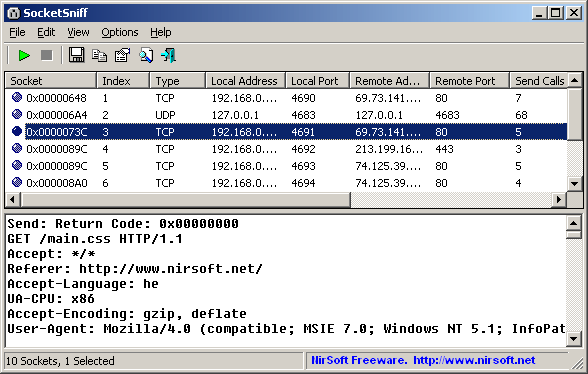 SocketSniff 1.11 screenshot