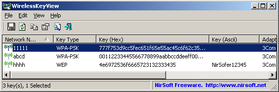 recovers lost wireless network keys (WEP/WPA) stored in your computer.