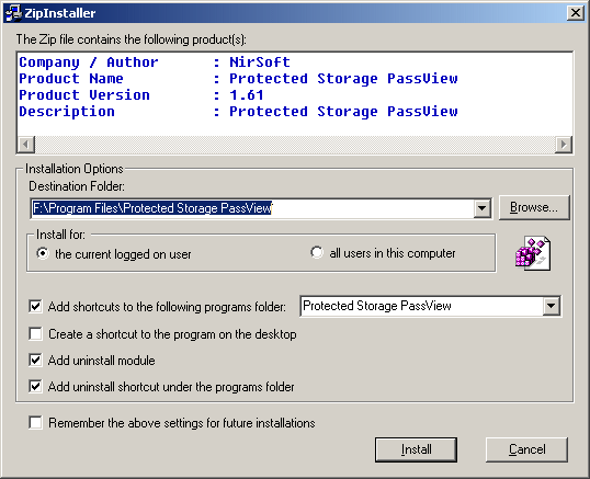 Screenshot of ZipInstaller 1.21