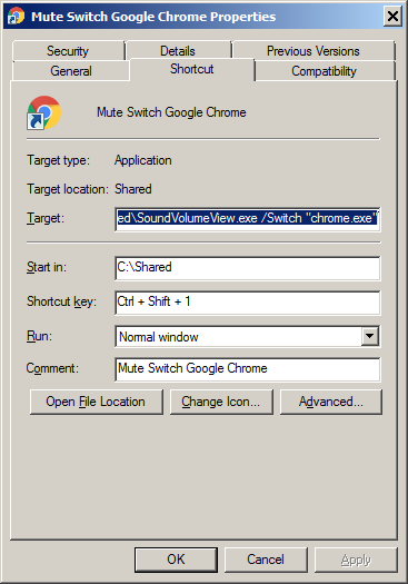 Mute Chrome Shortcut Key