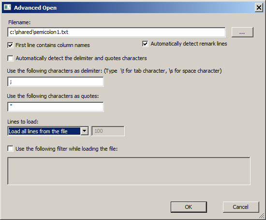 Open Semicolon Delimited File