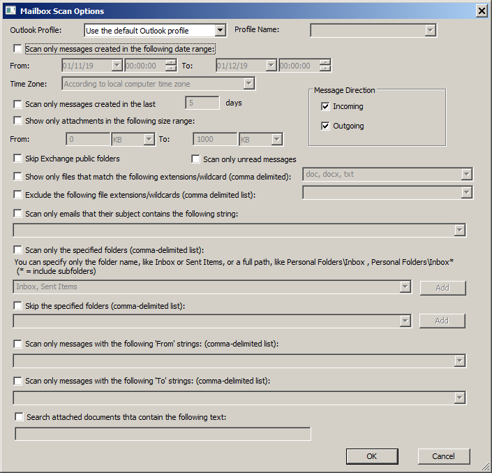 Search Outlook Attachment Options