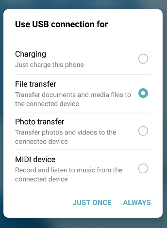 Select Android USB File Transfer