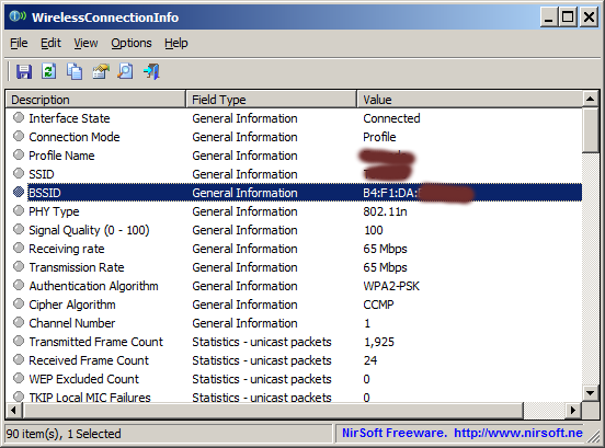 Connected Wifi Access Point BSSID in WirelessConnectionInfo Software