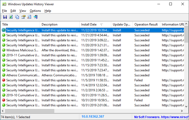 Windows 10 Updates List