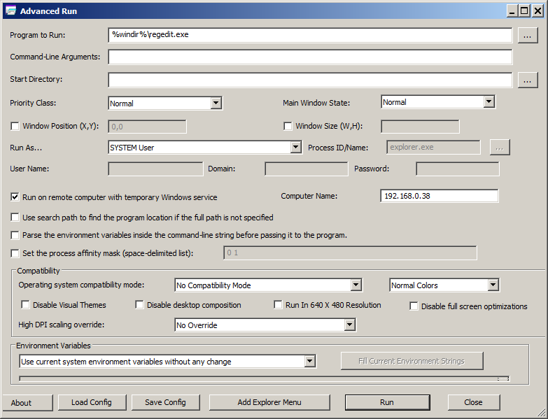 AdvancedRun - Run a Windows program with different settings