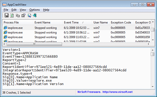 AppCrashView 1.35 full Windows 7 AppCrashView 1.35 full