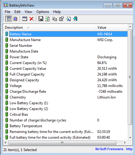 BatteryInfoView screenshot