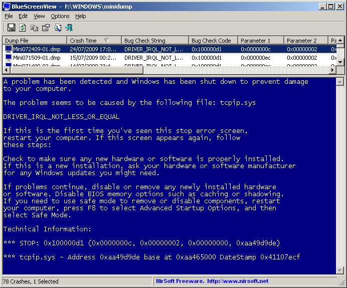 Blue screen of (STOP error) in files.
