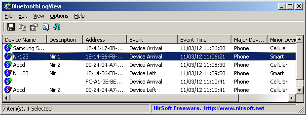 BluetoothLogView screenshot