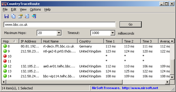 CountryTraceroute - Fast Traceroute with IP country information for Windows