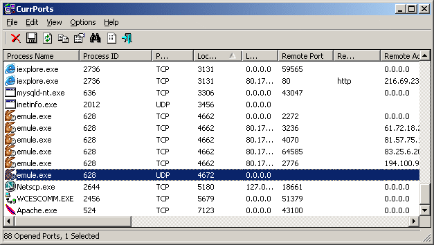 CurrPorts freeware screenshot