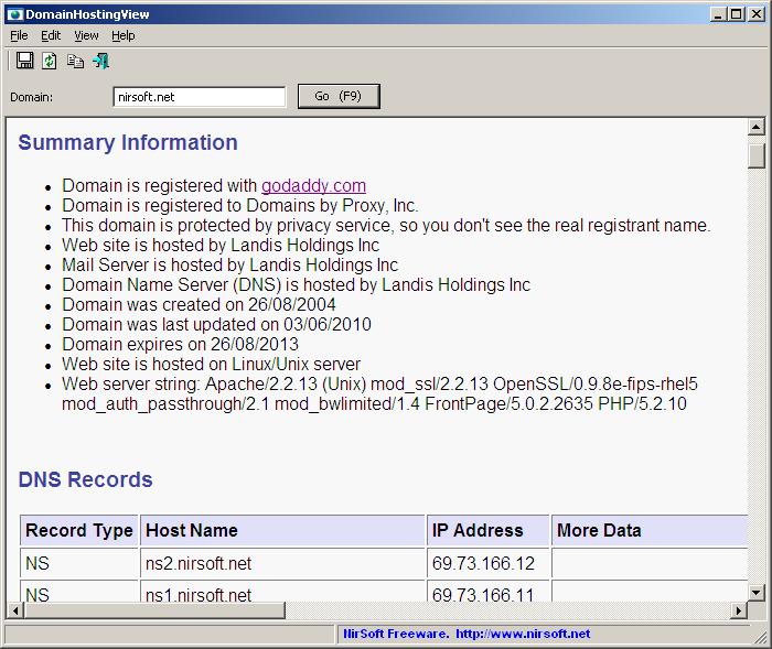 DomainHostingView screenshot