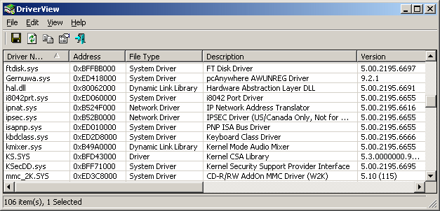 برنامج NirSoft DriverView تعريفات الكمبيوتر