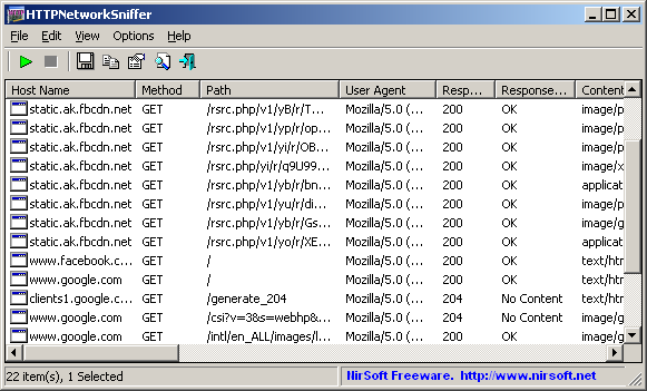 HTTPNetworkSniffer 64-bit screenshot