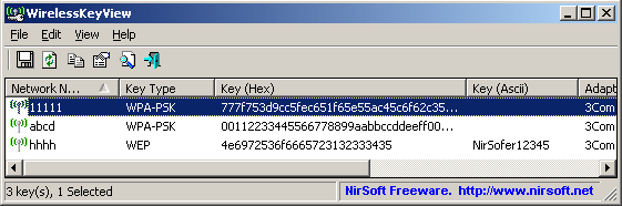 WirelessKeyView: Recover lost WEP/WPA key/password stored by Wireless Zero  Configuration service
